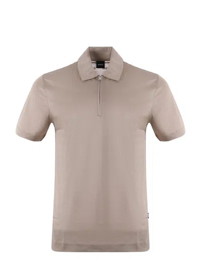 Hugo Boss Boss Polo  In Lyocell And Cotton In Beige