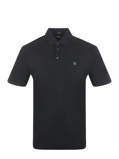 Hugo Boss Logo-patch Cotton Polo Shirt In Blue