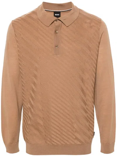 Hugo Boss Polo-collar Intarsia-knit Jumper In 中性色