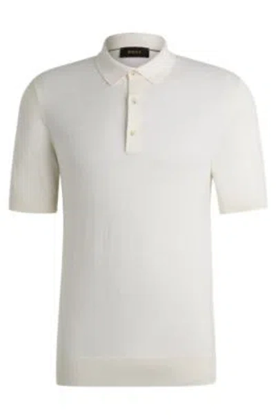 Hugo Boss Polo-collar Regular-fit Sweater In Silk And Cotton In White