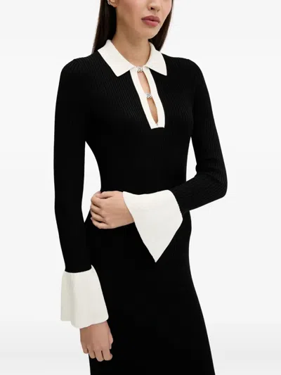 Hugo Boss Polo-neck Ribbed-knit Maxi Dress In Black