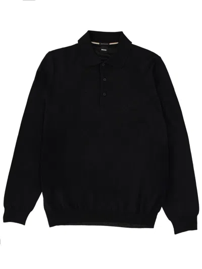 Hugo Boss Polo Collar Knit Sweater With Ribbed Cuffs In Multi