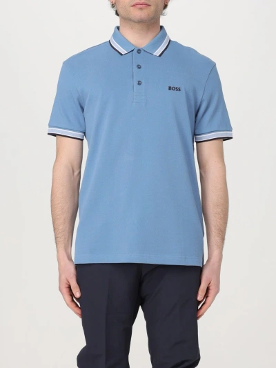 Hugo Boss Cotton-piqué Polo Shirt With Logo Print In Sky Blue