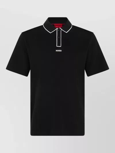 Hugo Boss Polo Shirt Breathable Fabric Contrast Collar In Black