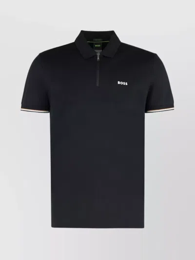 Hugo Boss Polo Shirt Cotton Ribbed Edges In Black