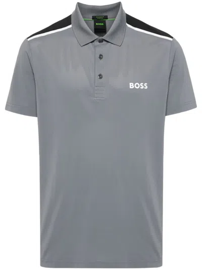 Hugo Boss Polo Shirt Grey With Contrasting Logo In Blue