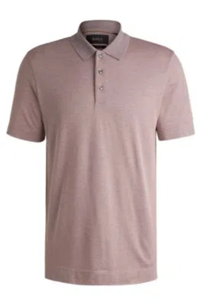 Hugo Boss Polo Shirt In Cotton And Silk With Corduroy Effect In Light Pink