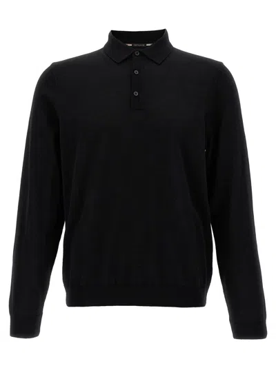 Hugo Boss Polo Shirt-style Wool Sweater In Black