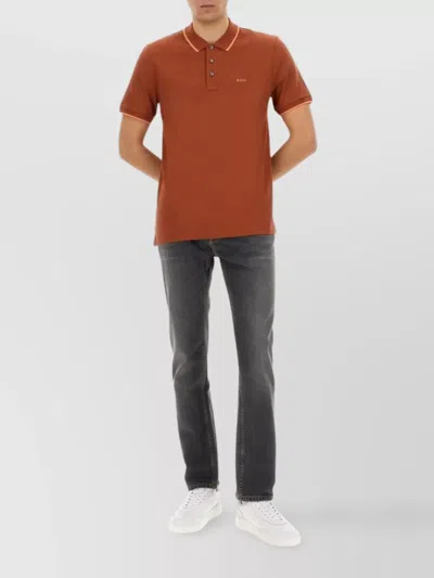 Hugo Boss Polo Shirt With Collar And Cuffs In Red
