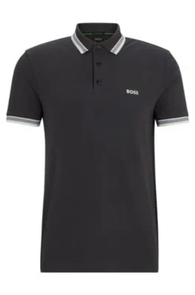 Hugo Boss Polo Shirt With Contrast Logo Details In Dark Grey