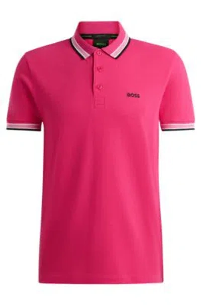 Hugo Boss Polo Shirt With Contrast Logo Details In Pink