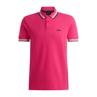 Hugo Boss Cotton-piqué Paddy Polo Shirt With Contrast Logo In Pink