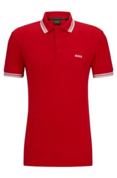 Hugo Boss Polo Shirt With Contrast Logo Details In Red