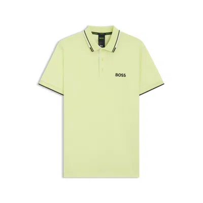 Hugo Boss Polo Shirt With Contrast Logos In Yellow
