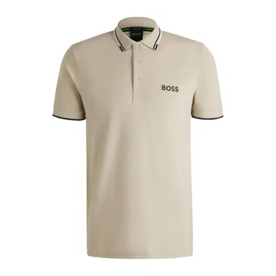 Hugo Boss Polo Shirt With Contrast Logos In Neutral