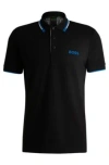 Hugo Boss Polo Shirt With Contrast Logos In Black