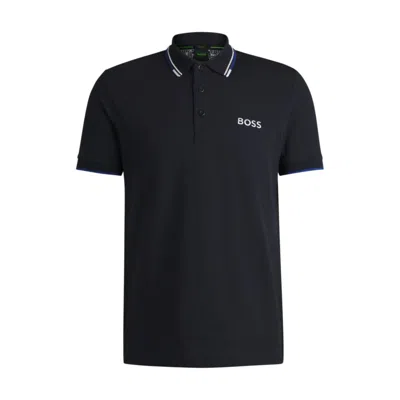 Hugo Boss Polo Shirt With Contrast Logos In Blue