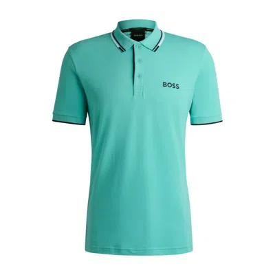 Hugo Boss Polo Shirt With Contrast Logos In Green