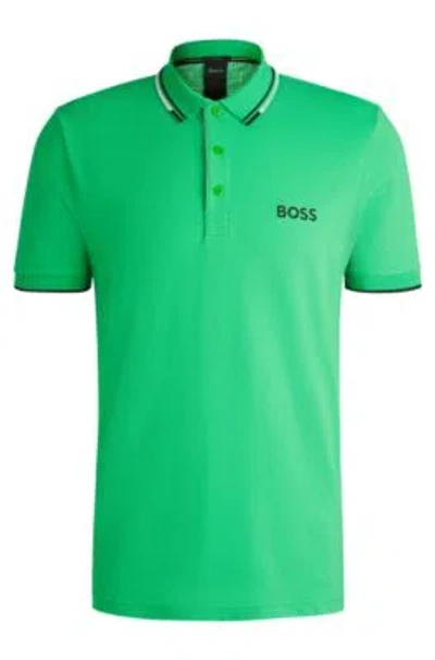 Hugo Boss Polo Shirt With Contrast Logos In Light Green