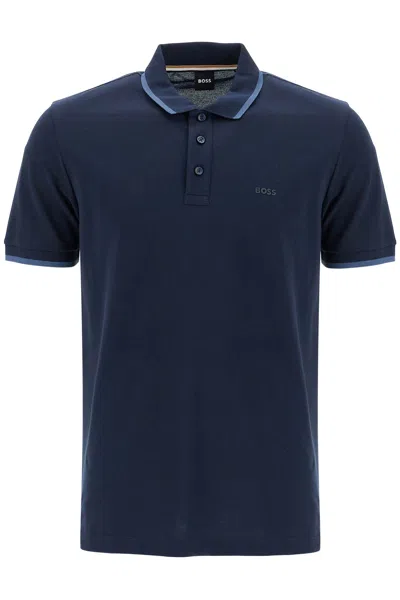 Hugo Boss Polo Shirt With Contrasting Edges In Blue