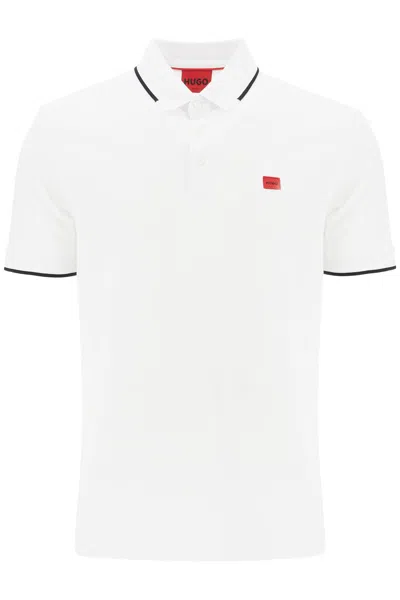 Hugo Boss Deresino232 Mens Tipped Polo Shirt With Logo Label In White