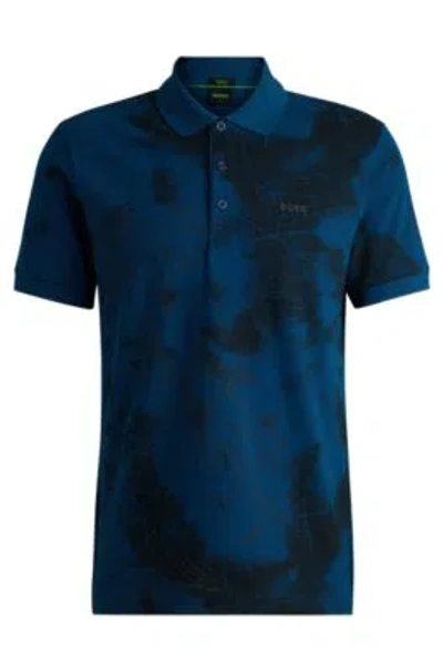 Hugo Boss Polo Shirt With Decorative Reflective Print In Light Blue
