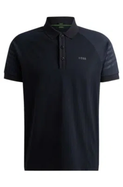Hugo Boss Polo Shirt With Embossed Stripe Artwork In Blue