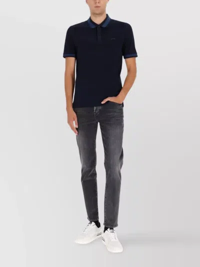Hugo Boss Polo Shirt With Ribbed Cuffs And Short Sleeves In Black