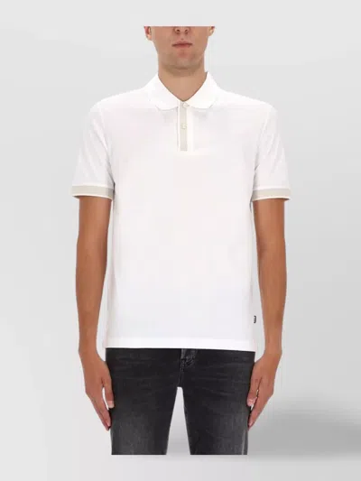 Hugo Boss Polo Shirt With Ribbed Cuffs And Short Sleeves In White