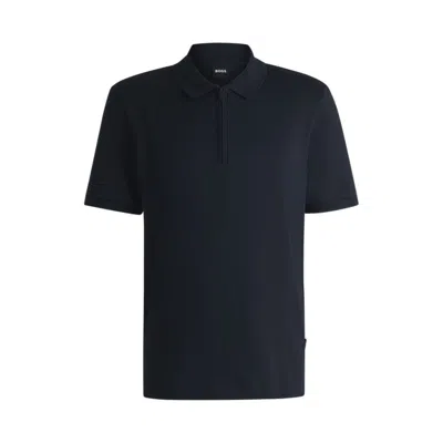 Hugo Boss Polo Shirt With Seersucker Structure In Blue