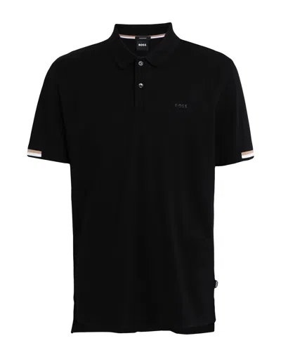 Hugo Boss Regular-fit Polo Shirt With Rubberized Logo In Black