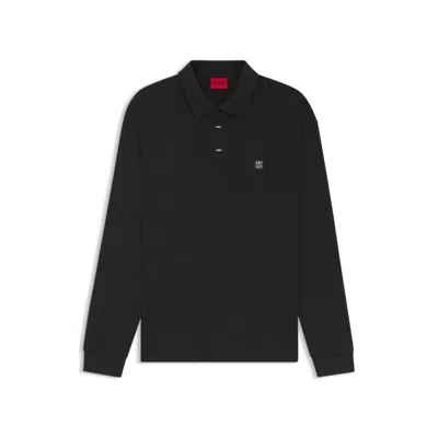Hugo Boss Polo-style Sweatshirt With Covered Placket In Black