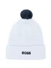 Hugo Boss Pompom Ribbed Beanie In White