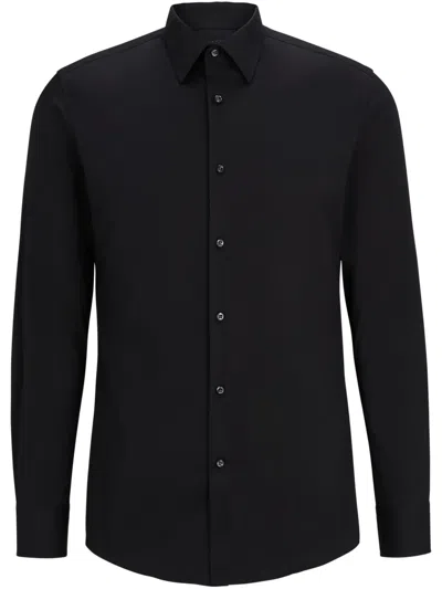 Hugo Boss Slim-fit Shirt In Performance-stretch Cotton-blend Jersey In Black