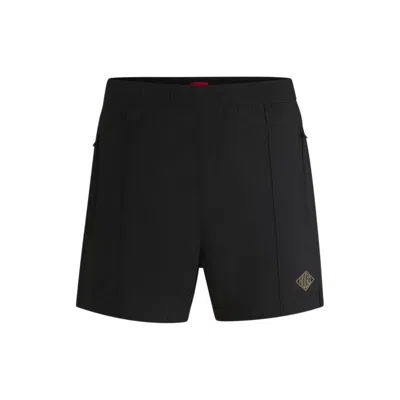 Hugo Boss Poplin Shorts With Logo Print In Black