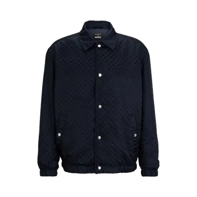Hugo Boss Porsche X Boss Jacket In Checkerboard Jacquard With Collaborative Branding In Dark Blue