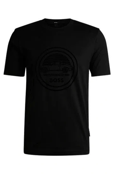 Hugo Boss Porsche X Boss Mercerized-cotton T-shirt With Special Branding In Black