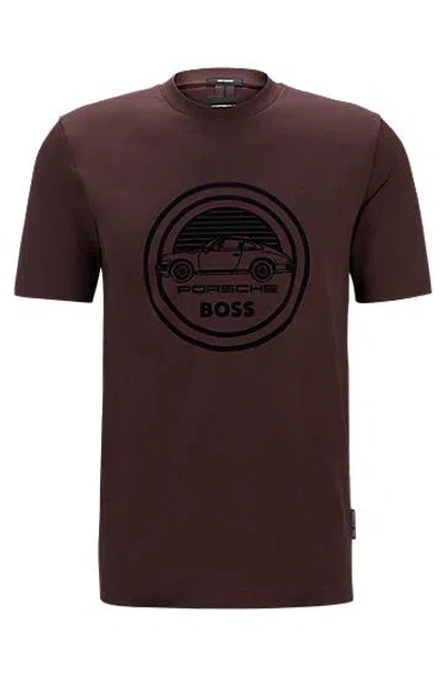 Hugo Boss Porsche X Boss Mercerized-cotton T-shirt With Special Branding In Light Red