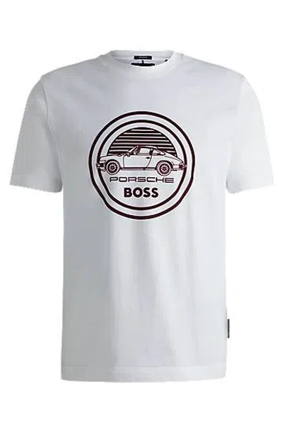 Hugo Boss Porsche X Boss Mercerized-cotton T-shirt With Special Branding In White