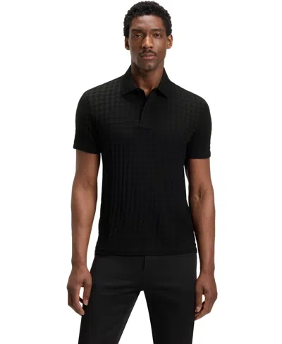 Hugo Boss Porsche X Boss Mercerized Cotton Houndstooth Polo Shirt In Black