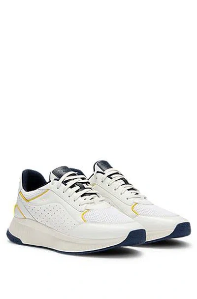 Hugo Boss Porsche X Boss Perforated-leather Trainers With Ridged Outsole In 174-open White