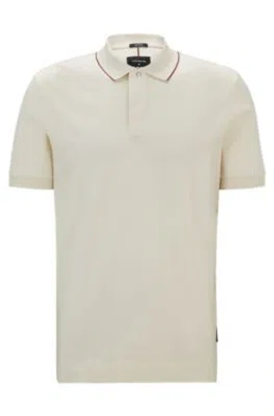 Hugo Boss Porsche X Boss Striped Cotton-jacquard Polo Shirt With Tipped Collar In Neutral