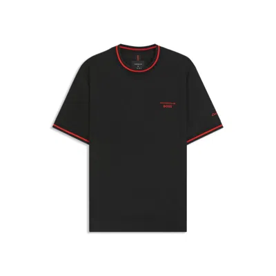 Hugo Boss Porsche X Cotton T-shirt With Moisture-control Finish In Black