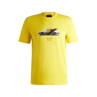Hugo Boss Porsche X Mercerized-cotton T-shirt With Collaborative Branding In Yellow