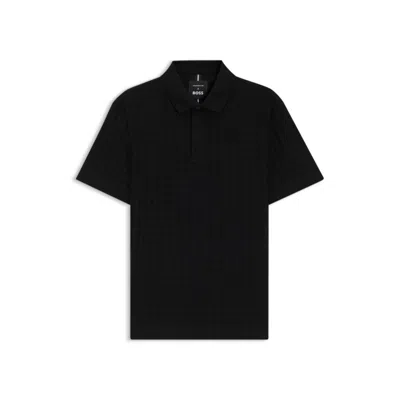 Hugo Boss Porsche X Polo Shirt In Houndstooth-jacquard Mercerized Cotton In Black