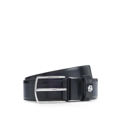 Hugo Boss Porsche X Reversible Leather Belt With Double B Monogram Keeper In Black