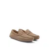 Hugo Boss Portuguese-crafted Moccasin Loafers In Suede With Penny Trim In Neutral
