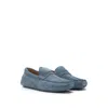 Hugo Boss Portuguese-crafted Moccasin Loafers In Suede With Penny Trim In Blue