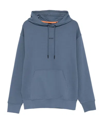 Hugo Boss Pouch Hooded Sweatshirt In Blue