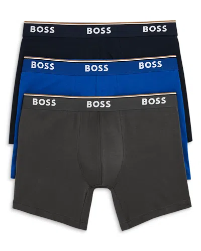 Hugo Boss Power Cotton Blend Boxer Briefs, Pack Of 3 In Blue